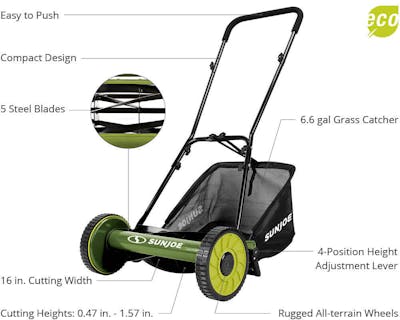 MJ500M - Sun Joe Mow Joe 16-Inch Manual Reel Mower with Catcher