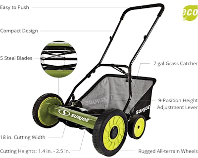 Sun Joe Manual Reel 18-Inch Push Lawn Mower with Grass Collection Bag Green  MJ501M - Best Buy