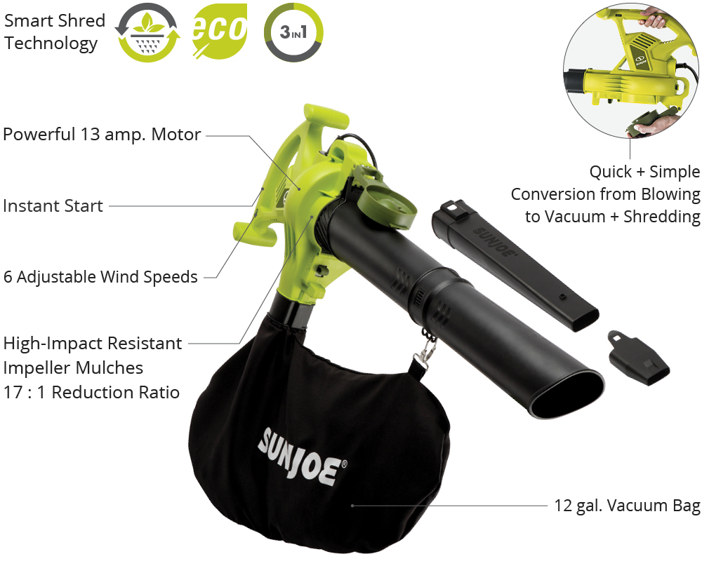 Sun Joe 3 in 1 Electric Blower Vacuum Mulcher SBJ603E