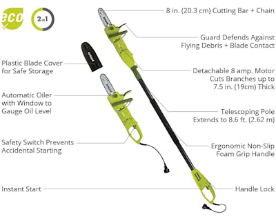 Sun Joe SWJ805E Electric Convertible Pole Chain Saw Green SWJ805E Best ...