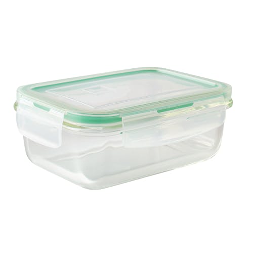 EatNeat square glass storage container with airtight locking lid.