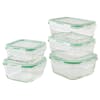 EatNeat 10-piece set of 5 square glass storage bowls with airtight locking lids.
