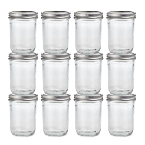 EatNeat Set of 12 16-ounce Pint Wide Mouth Glass Canning Jar with airtight metal lid.