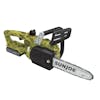 Left-angled view of the 20-volt 10-inch chainsaw.
