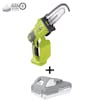 Sun Joe 24-Volt Handheld Chainsaw with a 5-inch chain and a Snow Joe 24-Volt lithium iON+ 2.0-Ah Battery.