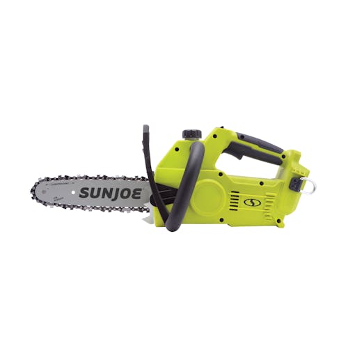 Side view of the Sun Joe 24-Volt Cordless 10-inch chainsaw.