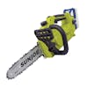 Angled view of the Sun Joe 24-Volt Cordless 10-inch chainsaw.