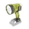 Angled view of the Sun Joe 24-Volt Cordless Flashlight turned on.