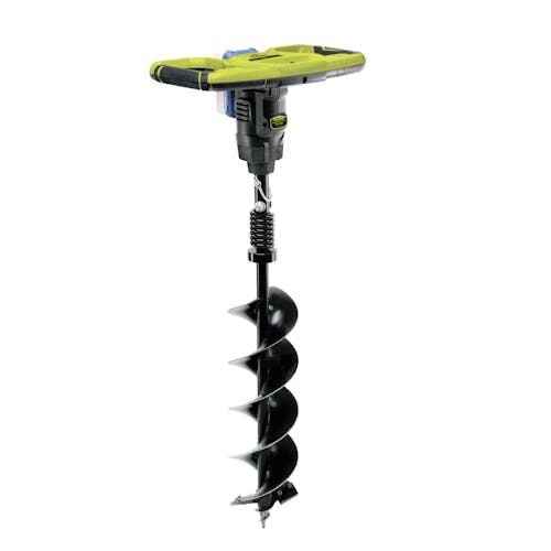 Sun Joe 24-Volt 30-inch Cordless Earth Auger with a 4.0-Ah battery attached.