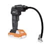 Angled view of the Sun Joe 24-Volt Cordless Portable Air Compressor in black with a 1.5-Ah lithium-ion Battery attached.