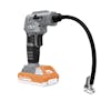 Angled view of the Sun Joe 24-Volt Cordless Portable Air Compressor in gray with a 1.5-Ah lithium-ion Battery attached.