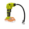 Angled view of the Sun Joe 24-Volt Cordless Portable Air Compressor in green with a 1.5-Ah lithium-ion Battery attached.