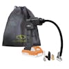 Sun Joe 24-Volt Cordless Portable Air Compressor in black with a 1.5-Ah lithium-ion Battery, nozzle attachments, and storage bag.