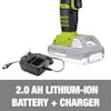 2.0-Ah Lithium-ion battery and charger.