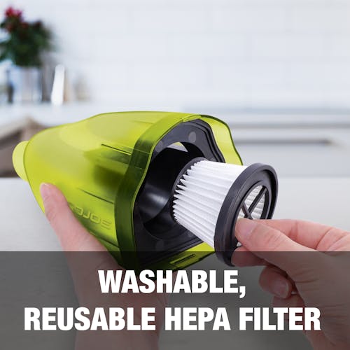 Washable and reusable HEPA filter.