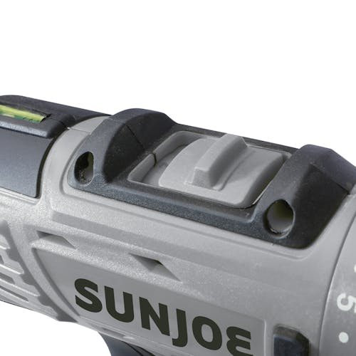 Close-up of the 2-speed gear box on the Sun Joe 24-Volt Cordless Black Drill Driver.