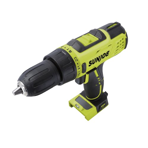 Top-angled view of the Sun Joe 24-Volt Cordless Drill Driver.