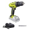 Sun Joe 24-Volt Cordless Drill Driver with a 2.0-Ah lithium-ion battery attached, a quick charger, and drill bit.