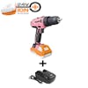 Sun Joe 24-volt Cordless Drill Driver in pink plus a 1.5-Ah lithium-ion battery and quick charger.