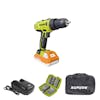 Sun Joe 24-volt Cordless Drill Driver plus a 1.5-Ah lithium-ion battery, quick charger, drill bit kit with case, and storage case.