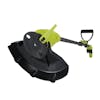 Bottom-angled view of the Sun Joe 24-volt cordless stringless 10-inch grass trimmer kit.