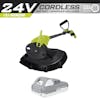 Sun Joe 24-volt cordless stringless 10-inch grass trimmer kit with a 2.0-Ah lithium-ion battery.