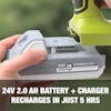 Comes with a 24-Volt 2.0-Ah Battery and charger that recharges in just 5 hours.