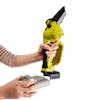 Person putting a 2.0-Ah lithium-ion battery onto the Rear-angled view of the Sun Joe 24-volt cordless Cordless Telescoping Pole Pruning Saw Kit.