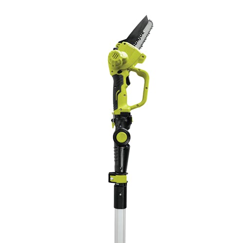 Close-up of the top half of the Sun Joe 24-volt cordless Cordless Telescoping Pole Pruning Saw Kit.