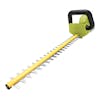 Angled view of the Sun Joe 24-volt 22-inch cordless hedge trimmer with a 2.0-Ah lithium-ion battery attached.