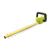Sun Joe 24-Volt 22-inch cordless hedge trimmer with a 4.0-Ah lithium-ion battery attached.