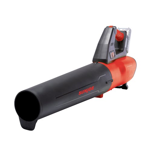 Right-angled view of the Sun Joe 24-Volt Cordless Red Jet Leaf Blower.