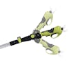 Sun Joe Pruning Shear Extension Pole connected to a pruning head with motion blur showing the adjustable angles.