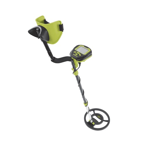 Rear-angled view of the Sun Joe 24-volt cordless 10-inch metal detector.