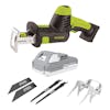 Sun Joe 24-volt Cordless All-Purpose Reciprocating Saw Kit with a 2.0-Ah lithium-ion battery, 4 cutting blades, and branch jaw clamp.