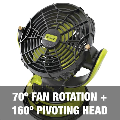 70-degree fan rotation and 160-degree pivoting head.