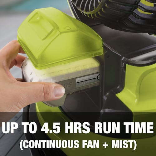 Up to 4.5 hours of run time with continuous fan and mist.