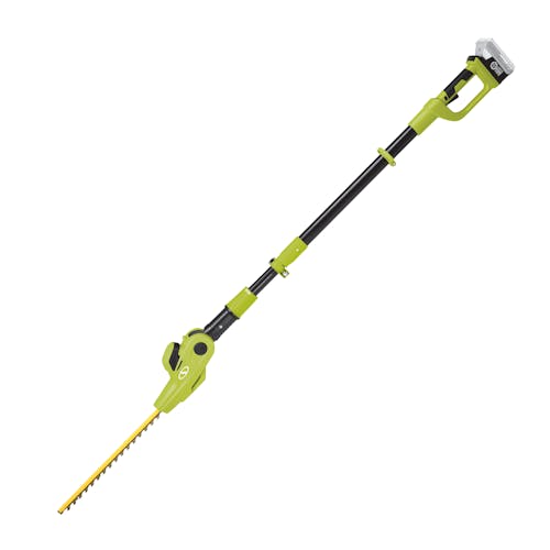 Side view of the Sun Joe 24-volt cordless 17-inch pole hedge trimmer.