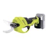 Angled view of the Sun Joe Cordless Handheld Pruning Shears with a 2.0-Ah battery attached.