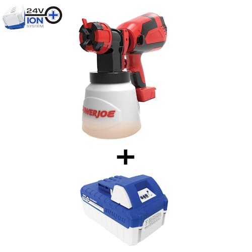 Sun Joe 24-Volt cordless Paint Sprayer Kit plus a 4.0-Ah lithium-ion battery.