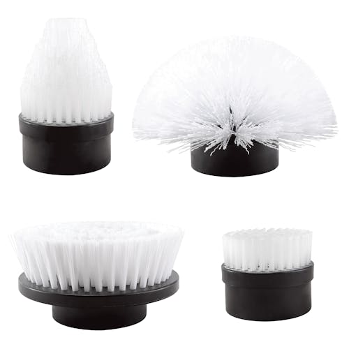 4 brush attachments: 1 small and 1 large flat brush, a round brush, and a cone brush.