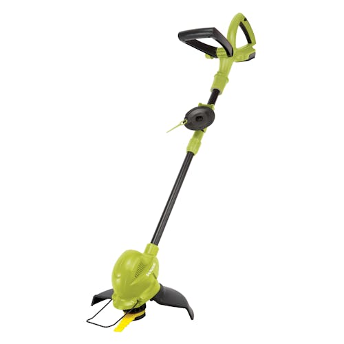 Angled view of the Sun Joe 24-Volt Cordless 10-inch Stringless Grass Trimmer.