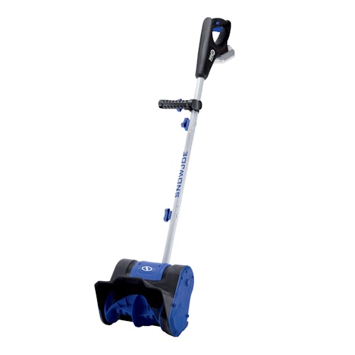 Snow Joe 24-volt cordless 10-inch snow shovel kit with a 5.0-Ah lithium-ion battery attached.