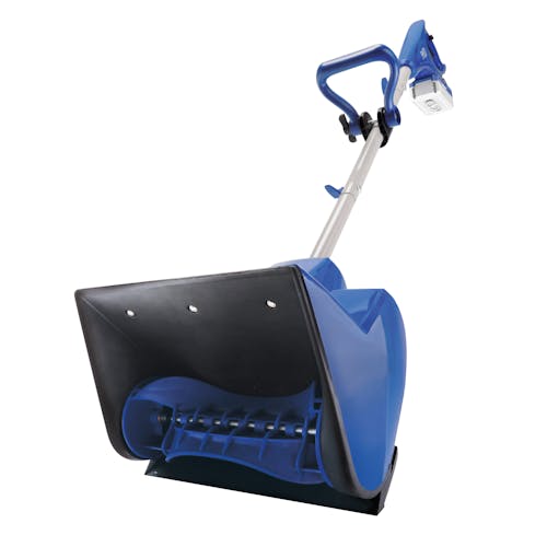 Snow Joe 24-Volt cordless 11-inch snow shovel kit with a 4.0-Ah lithium-ion battery attached.