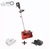 Snow Joe 24-volt cordless 12-inch snow shovel kit in red plus a 5.0-Ah lithium-ion battery and quick charger.