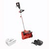 Snow Joe 24-volt cordless 12-inch snow shovel kit in red with a 5.0-Ah lithium-ion battery and quick charger.