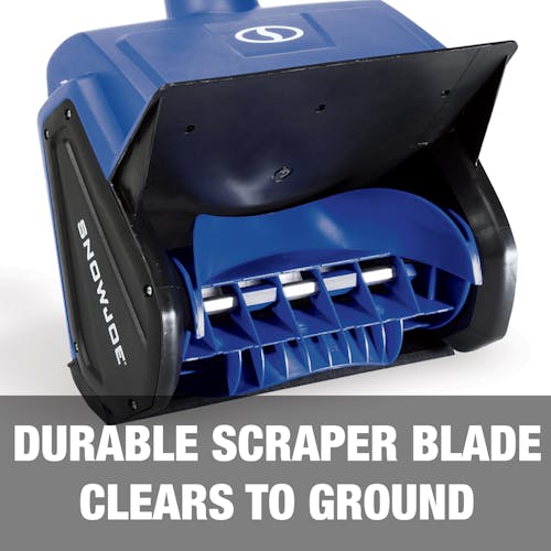 Durable scraper blade clears to the ground.