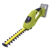 Sun Joe 24-volt Cordless handheld shrubber and trimmer with a 2.0-Ah lithium-ion battery attached.