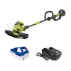 Sun Joe 24-volt cordless 12-inch String Grass Trimmer with a 4.0-Ah lithium-ion battery and quick charger.