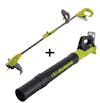 Sun Joe 24-volt cordless 10-inch stringless grass trimmer kit with a cordless turbine leaf blower.